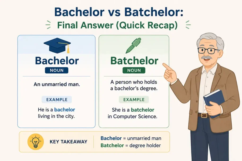 Bachelor vs Batchelor: Final Answer (Quick Recap)