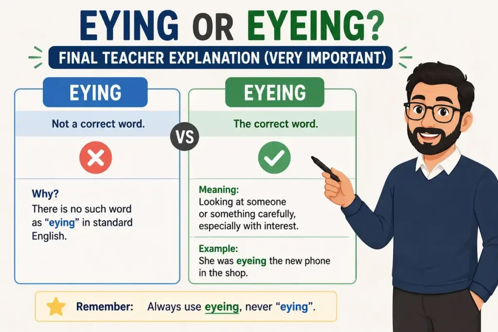 Eying or Eyeing: Final Teacher Explanation (Very Important)