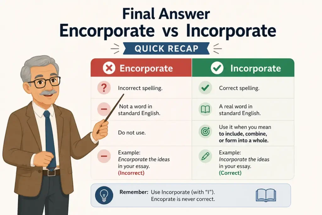 Final Answer About Encorporate vs Incorporate (Quick Recap)