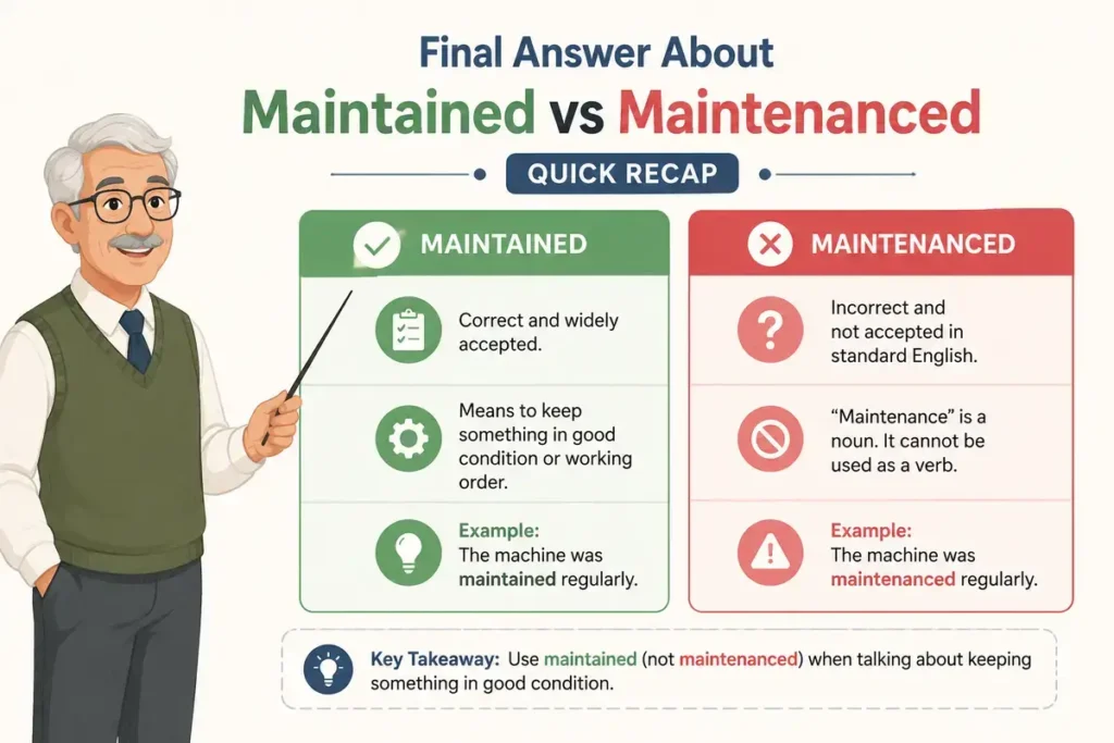 Final Answer About Maintained vs Maintenanced (Quick Recap)