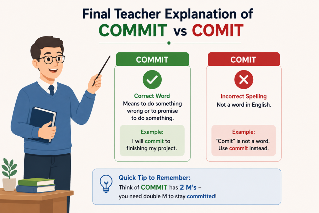 Final Teacher Explanation of Commit vs Comit