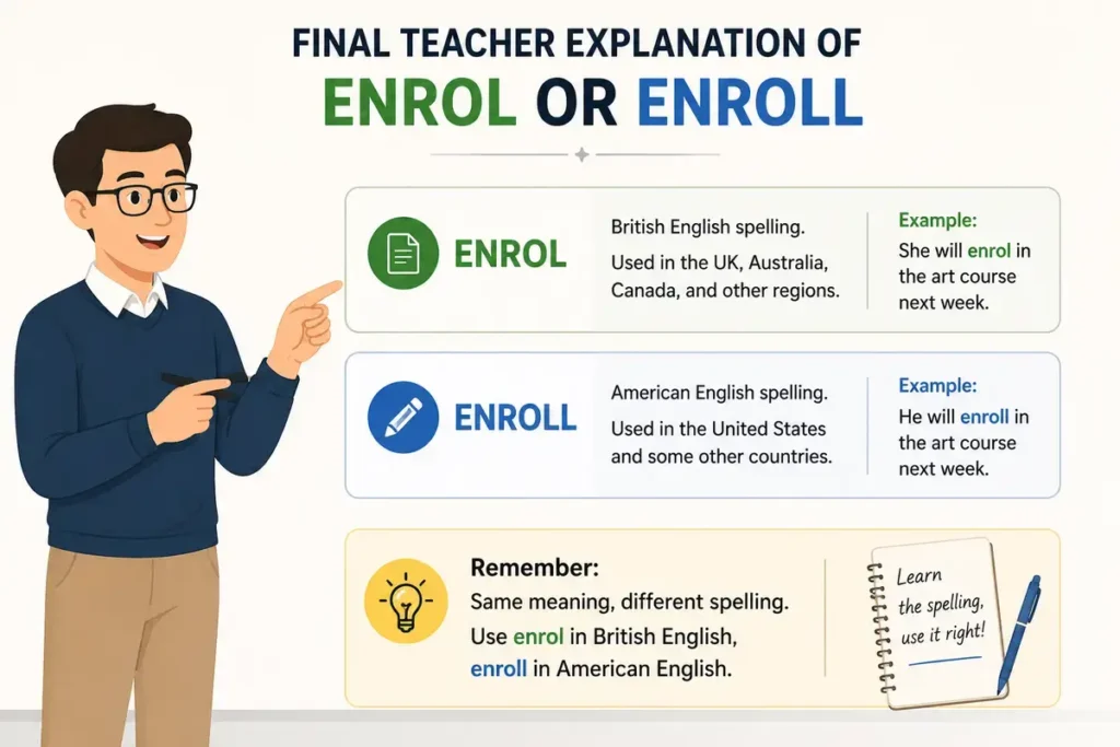 Final Teacher Explanation of Enrol or Enroll