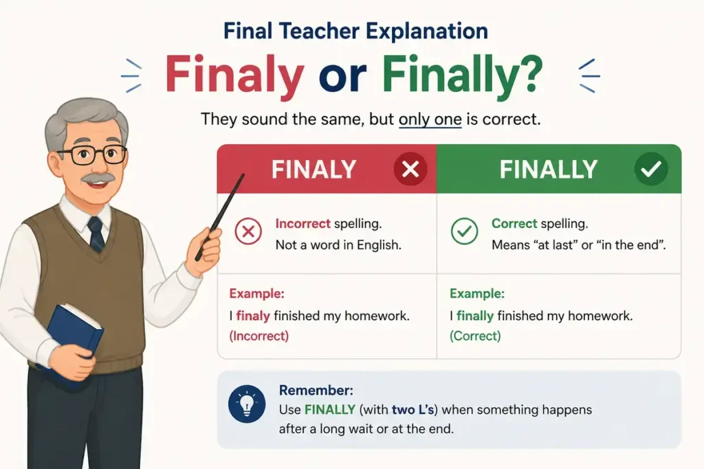 Final Teacher Explanation of Finaly or Finally