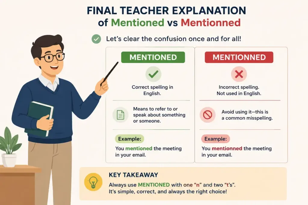 Final Teacher Explanation of Mentioned vs Mentionned