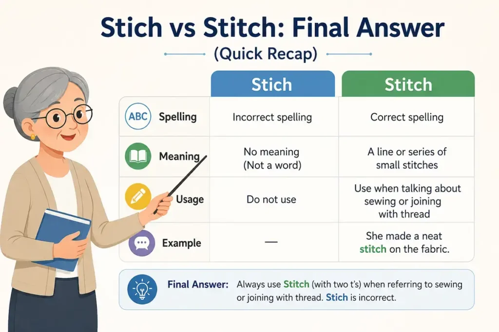 Stich vs Stitch: Final Answer (Quick Recap)