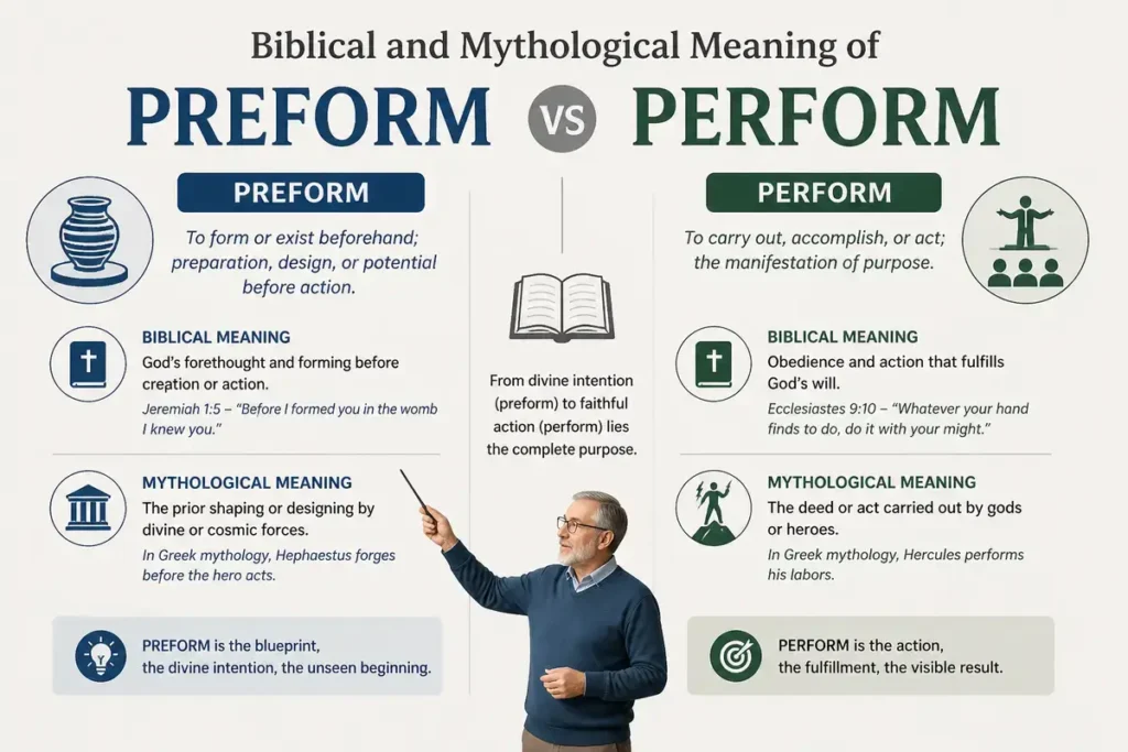 Biblical and Mythological Meaning of Preform vs Perform