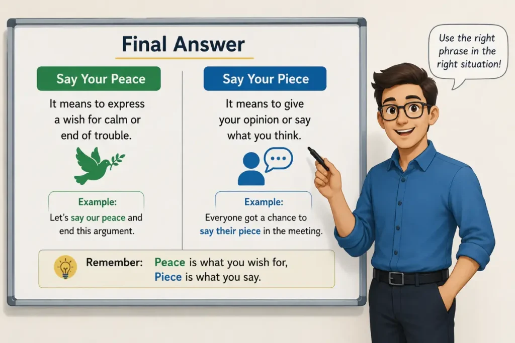 Final Answer About Say Your Peace Or Say Your Piece