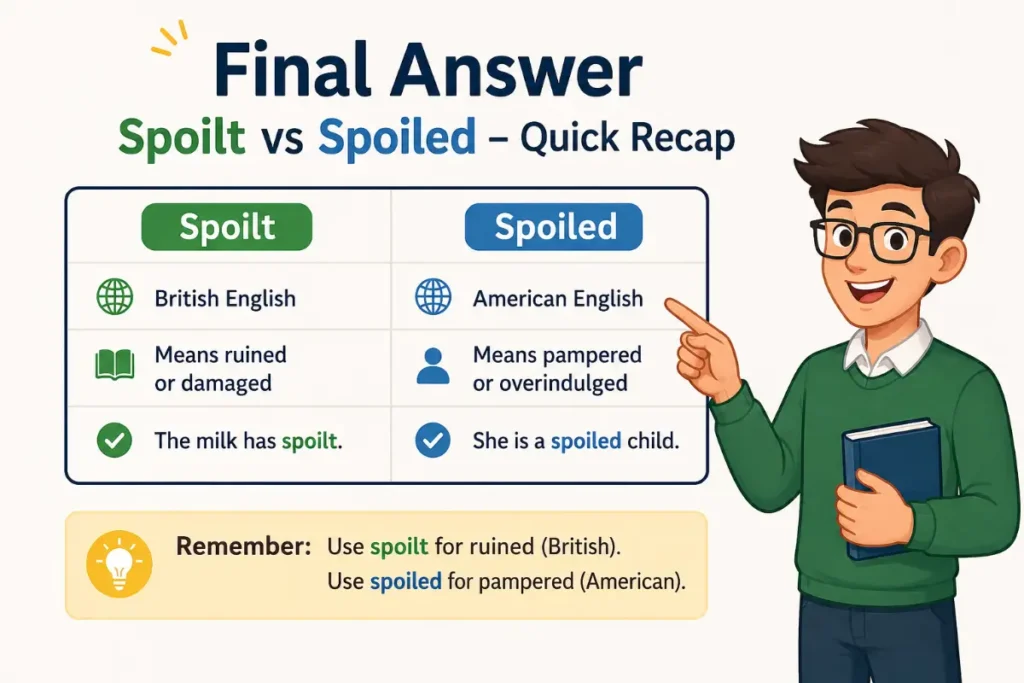 Final Answer About Spoilt vs Spoiled Quick Recap