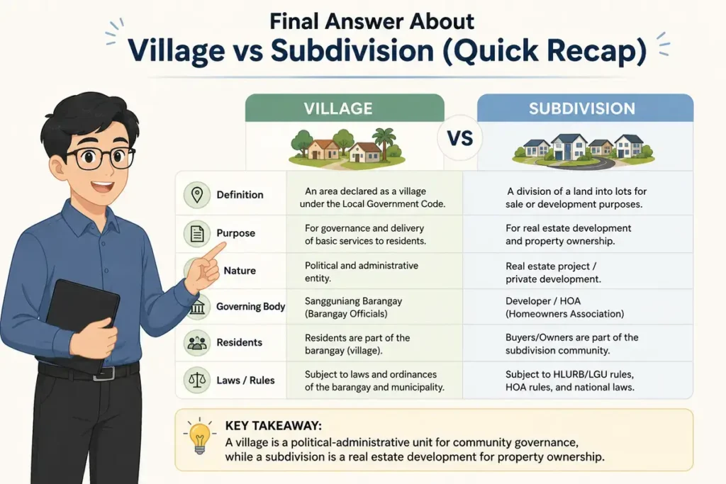 Final Answer About Village vs Subdivision (Quick Recap)