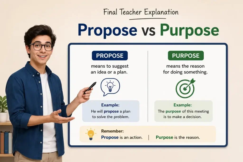 Final Teacher Explanation About Propose vs Purpose