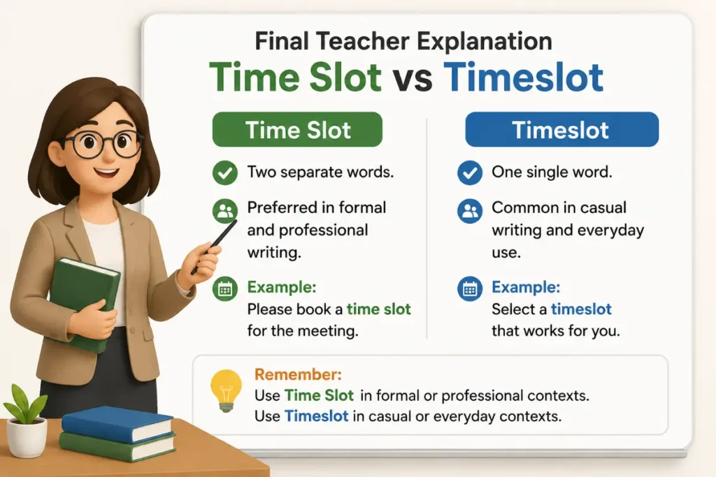 Final Teacher Explanation About Time Slot vs Timeslot