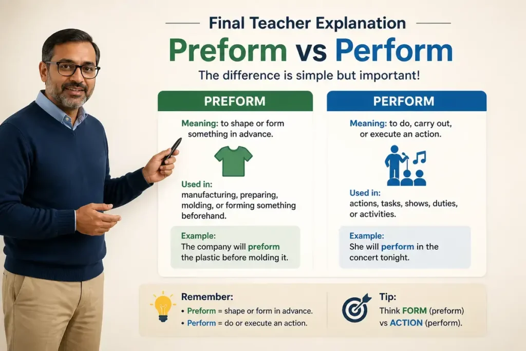 Final Teacher Explanation of Preform vs Perform