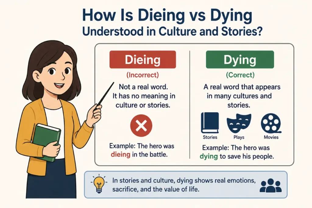 How Is Dieing vs Dying Understood in Culture and Stories?