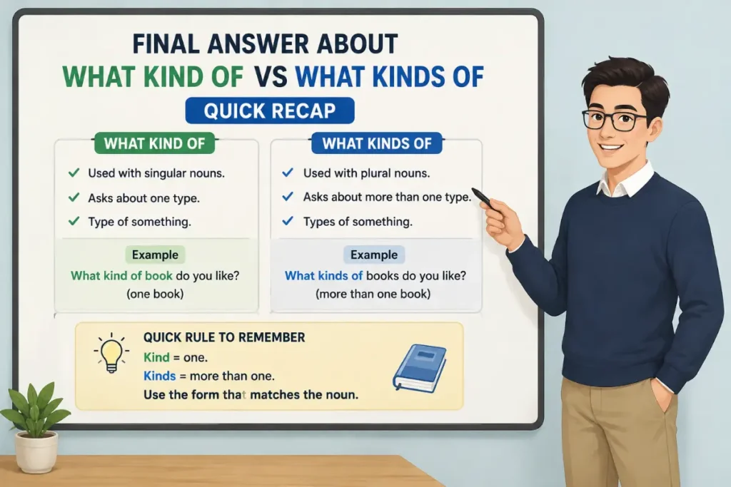 Final Answer About What Kind of vs What Kinds of. Quick Recap.