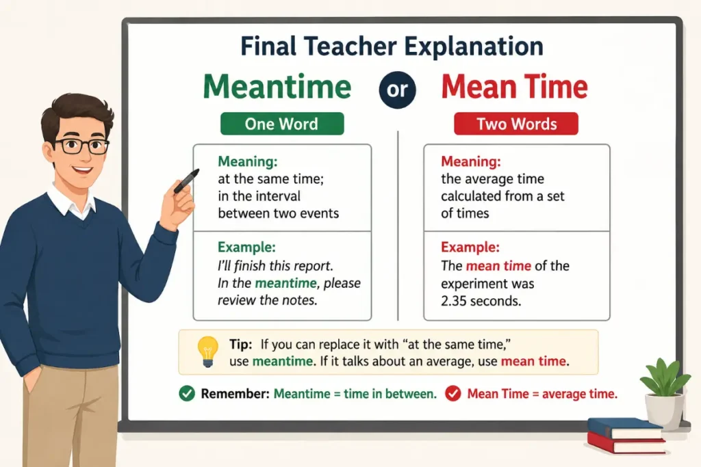 Final Teacher Explanation About Meantime Or Mean Time