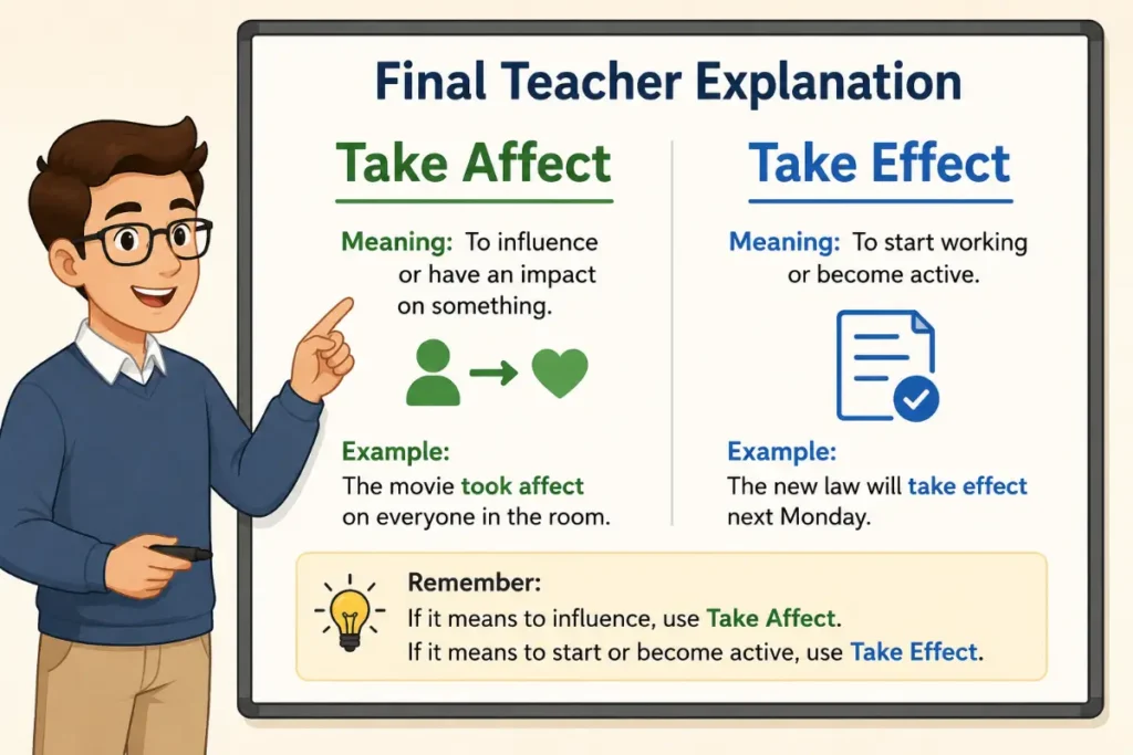 Final Teacher Explanation Of Take Affect vs Take Effect.