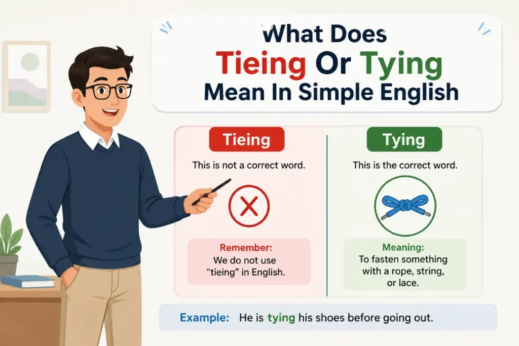 What Does Tieing Or Tying Mean In Simple English